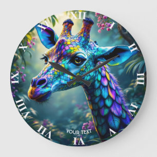 Grande Horloge Ronde Imaginaire Cute Chameleon Comme Giraffe