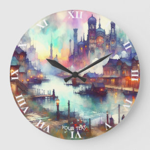 Grande Horloge Ronde Imaginaire Cute Clouds Castle River