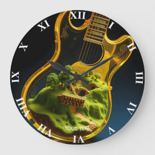 Grande Horloge Ronde Imaginaire Cute Guitar Forêt Maison