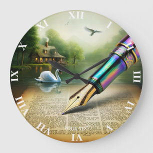 Grande Horloge Ronde Imaginaire Cute Pen Lake Swan