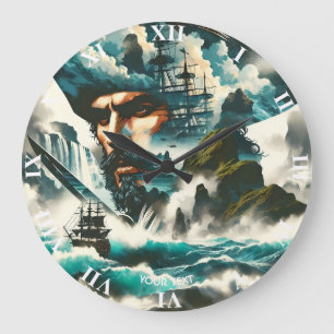 Grande Horloge Ronde Imaginaire Cute Pirate Ship Océan