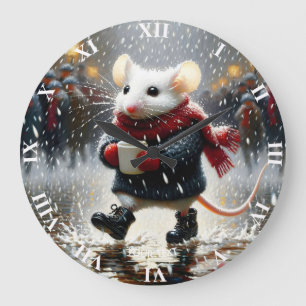 Grande Horloge Ronde Imaginaire Cute Souris Coffee Coat