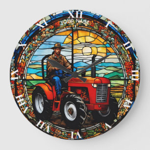 Grande Horloge Ronde Imaginaire Fermier Vif Dans Tracteur