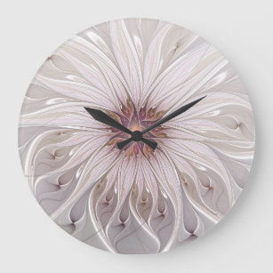 Grande Horloge Ronde Imaginaire Floral, Abstraite Fleur Pastel Moderne