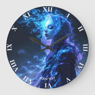 Grande Horloge Ronde Imaginaire jolie fille violette bleu violet