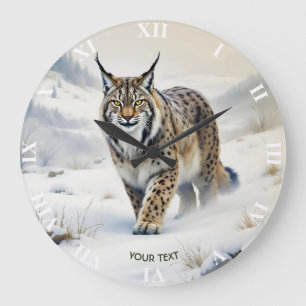 Grande Horloge Ronde Imaginaire Lynx doux neige hivernale