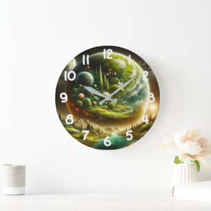 Grande Horloge Ronde Imaginaire Magique Planète Avec Nature Céleste