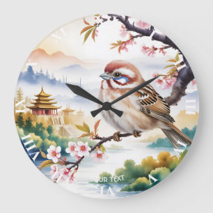 Grande Horloge Ronde Imaginaire mignon Fleur d'oiseau chinois
