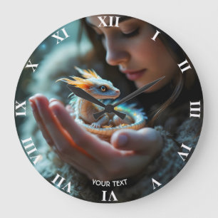 Grande Horloge Ronde Imaginaire mignon petit bébé Dragon