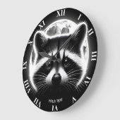 Grande Horloge Ronde Imaginaire mignon Racoon visage lune (Angle)