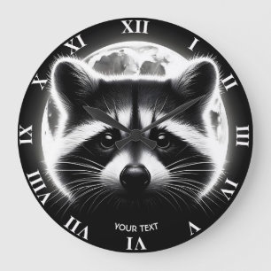 Grande Horloge Ronde Imaginaire mignon Racoon visage lune