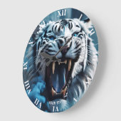 Grande Horloge Ronde Imaginaire mignon tigre blanc en colère (Angle)