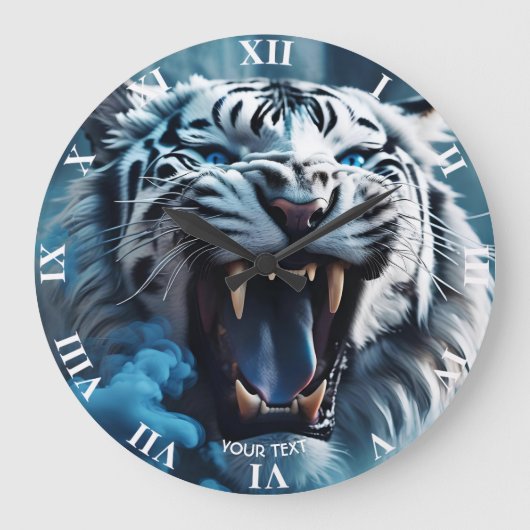 Grande Horloge Ronde Imaginaire mignon tigre blanc en colère (Recto)