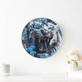 Grande Horloge Ronde Imaginaire mignon tigre blanc en colère (Maison)