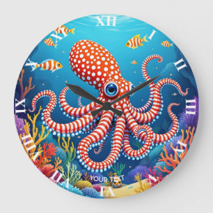 Grande Horloge Ronde Imaginaire Mignonne À damiers Octopus Mer