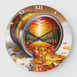 Grande Horloge Ronde Imaginaire Mignonne Forêt Tin d'automne