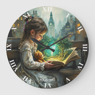 Grande Horloge Ronde Imaginaire mignonne jeune fille lecture