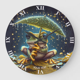 Grande Horloge Ronde Imaginaire Mignonne Parapluie Frog Pluie