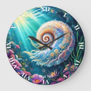 Grande Horloge Ronde Imaginaire Nature mignonne Monde sous-marin