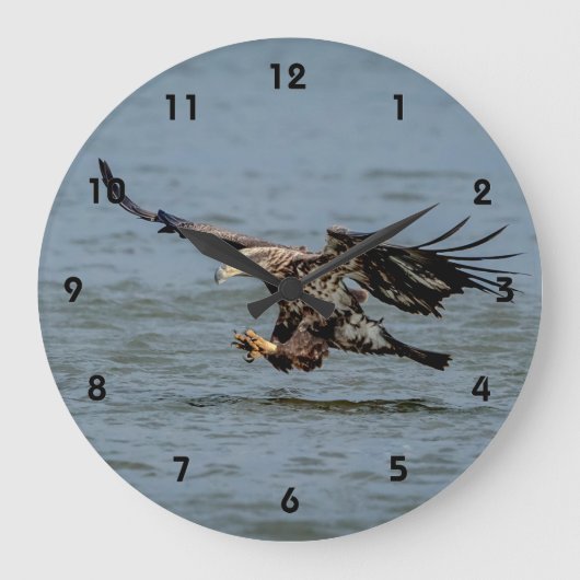 Grande Horloge Ronde Immature Bald Eagle plongée pour un poisson (Recto)