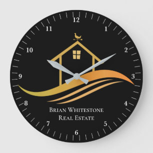 Grande Horloge Ronde Immobilier Société Moderne Chic Gold Black Offic