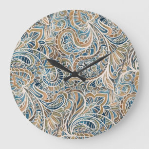 Grande Horloge Ronde Impression à main Paisley multicolore