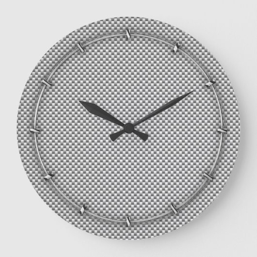 Grande Horloge Ronde Impression de fibre de carbone blanche en argent (Recto)