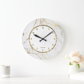 Grande Horloge Ronde Impression de Marbre blanc avec craquelures d'or (Maison)