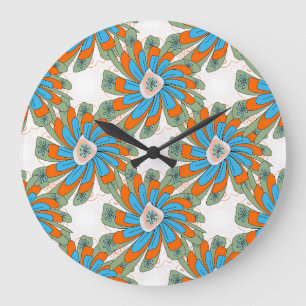 Grande Horloge Ronde Impression de textile abstrait floral en trame