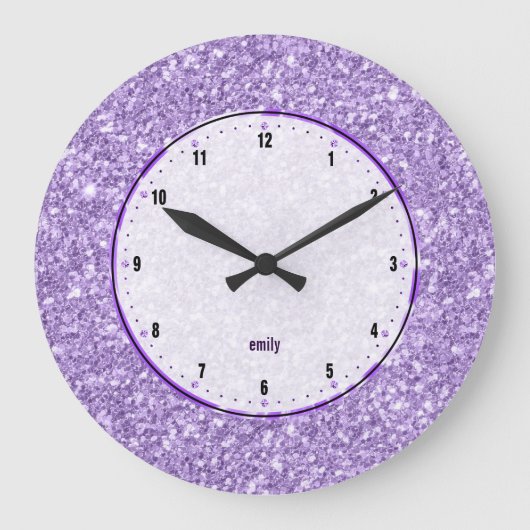 Grande Horloge Ronde Impression de texture de Purple Glitter (Recto)