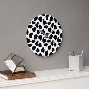 Grande Horloge Ronde Impression de vache noire et blanche