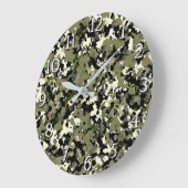 Grande Horloge Ronde Impression du motif camouflage vert noir crème (Angle)
