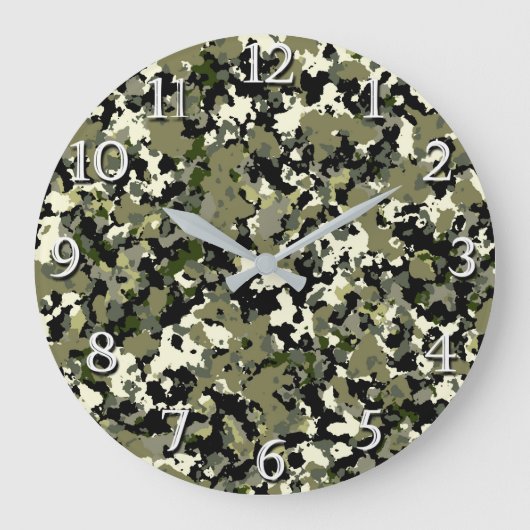 Grande Horloge Ronde Impression du motif camouflage vert noir crème (Recto)