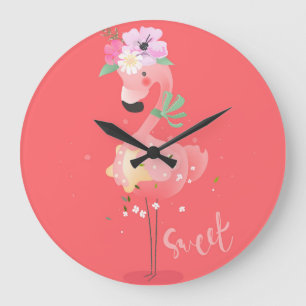 Grande Horloge Ronde Impression flamant rose