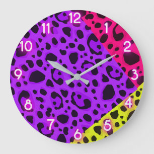 Grande Horloge Ronde Impression Néon Animale Léopard Guépard Funky Sauv