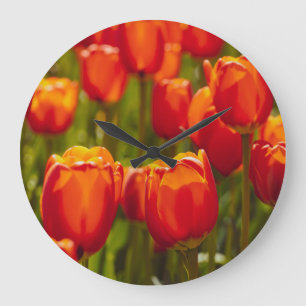 Grande Horloge Ronde Impression photographique de tulipes rouges. tirag