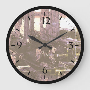 Grande Horloge Ronde Impression sur toile d'un bateau xiang jiang vinta