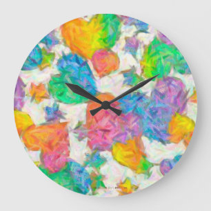 Grande Horloge Ronde Impressionniste Pastel Valentine Hearts