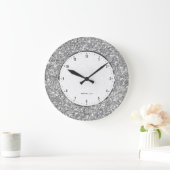 Grande Horloge Ronde Imprimante Silver Gray Glitter Texture (Maison)