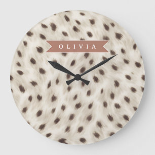 Grande Horloge Ronde Imprimé animalier léopard neutre chic personnalisé