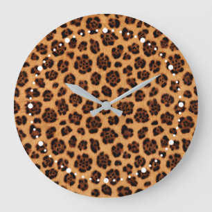 Grande Horloge Ronde Imprimé léopard doré orange sauvage