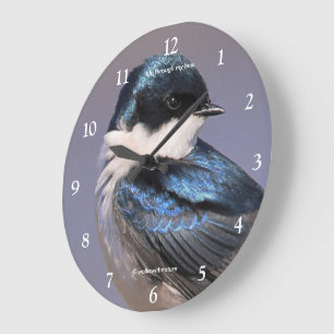 Grande Horloge Ronde Incroyable Hirondelle bicolore chanteuse sous le s