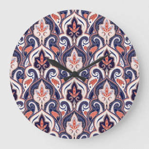 Grande Horloge Ronde Indian Paisley : Médaillon Floral Sans Seamless.