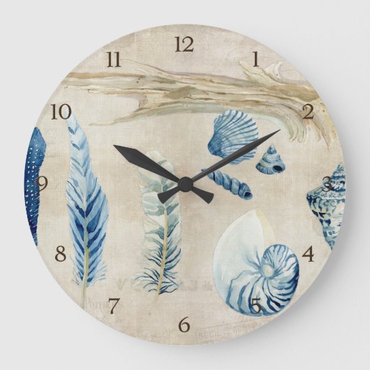 Grande Horloge Ronde Indigo Ocean Beach Sketchbook Watercolor Shalls (Recto)