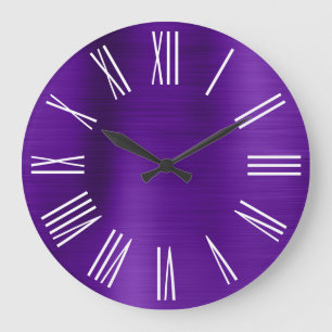 Grande Horloge Ronde Indigo Purple Foil Chiffres romains blancs