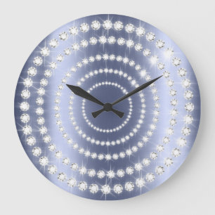 Grande Horloge Ronde Infini argenté gris bleu de diamant de la marine