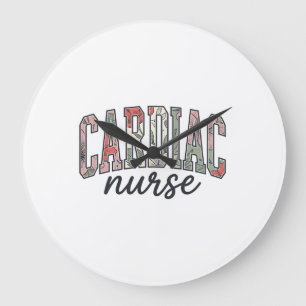 Grande Horloge Ronde Infirmière cardiaque à motif floral de lettre univ