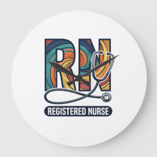 Grande Horloge Ronde Infirmière diplômée IR Vintage Rainbow Vector Desi