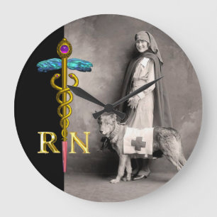 Grande Horloge Ronde INFIRMIÈRE ET CHIEN DE SAUVETAGE / Emblème RN Cadu