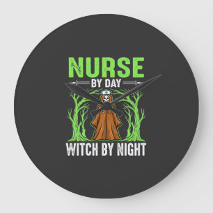 Grande Horloge Ronde Infirmière le jour sorcière la nuit design Hallowe